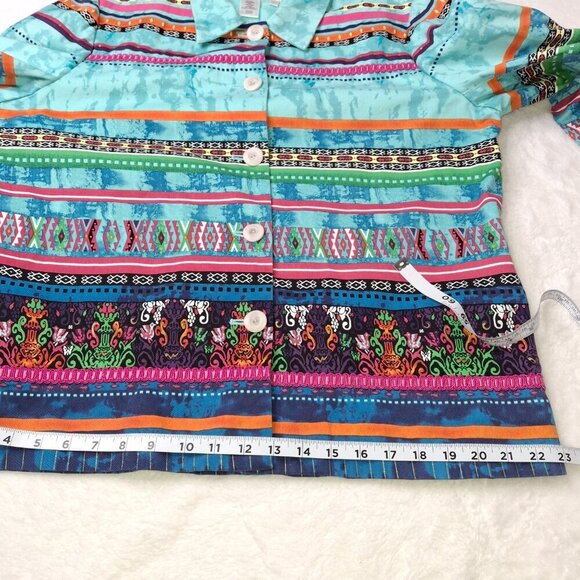 Coldwater Creek Multicolor Jacket Sz L Cotton Artsy Art-to-Wear Boho Aztec - Picture 10 of 13